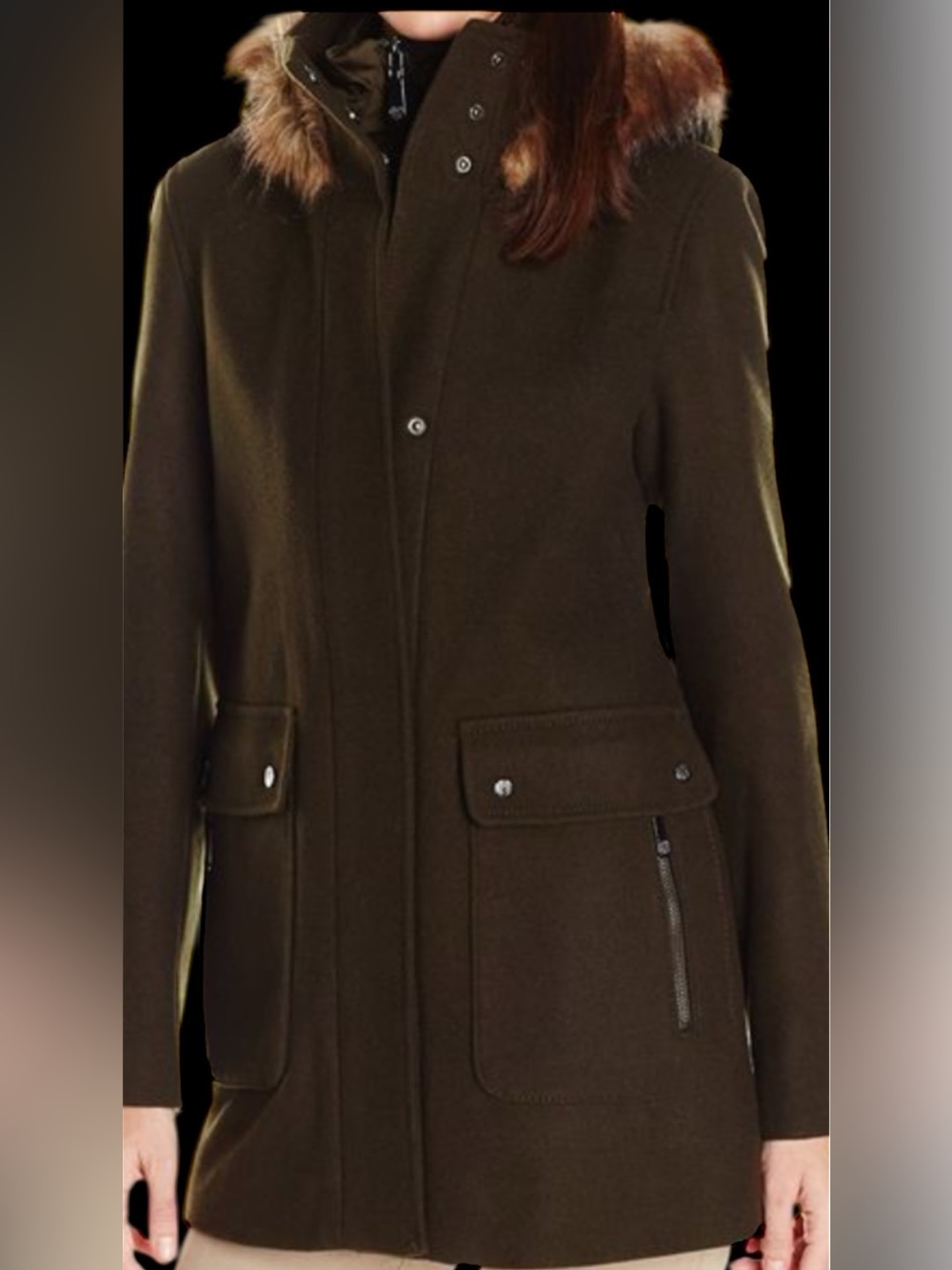 Vince Camuto olive green Wool-Blend Snap Pocket Coat